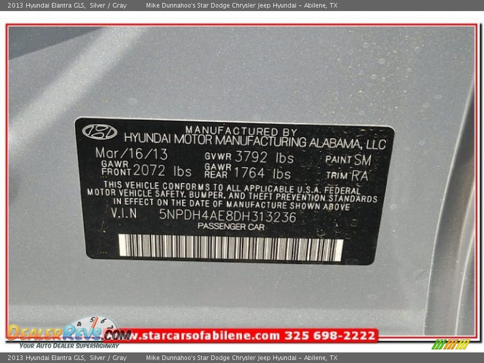 2013 Hyundai Elantra GLS Silver / Gray Photo #11