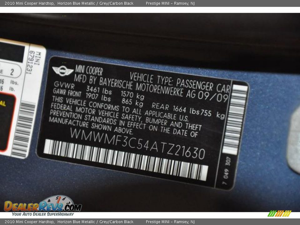 2010 Mini Cooper Hardtop Horizon Blue Metallic / Grey/Carbon Black Photo #26