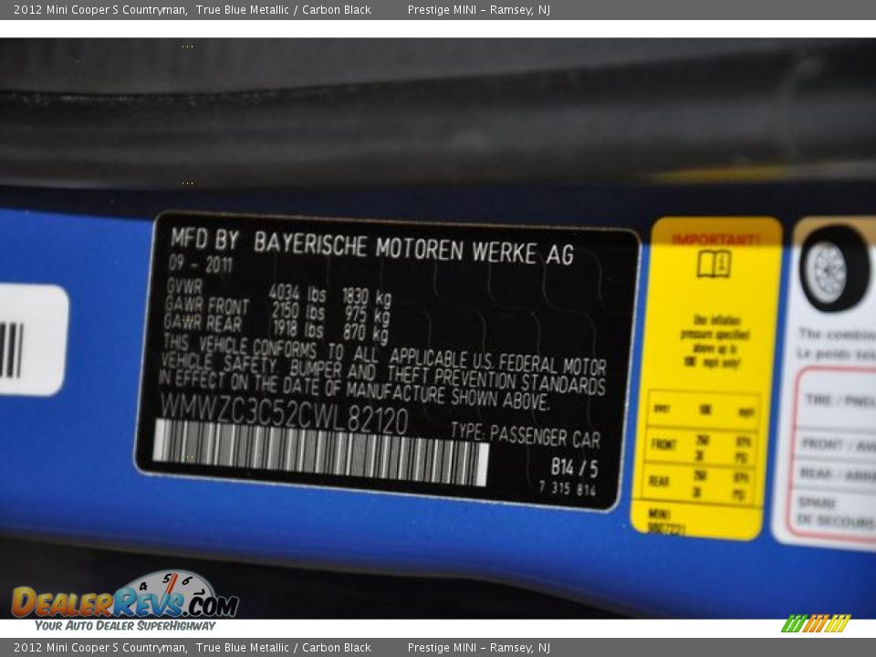2012 Mini Cooper S Countryman True Blue Metallic / Carbon Black Photo #26