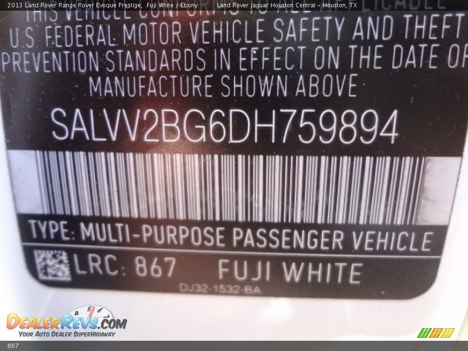 Land Rover Color Code 867 Fuji White