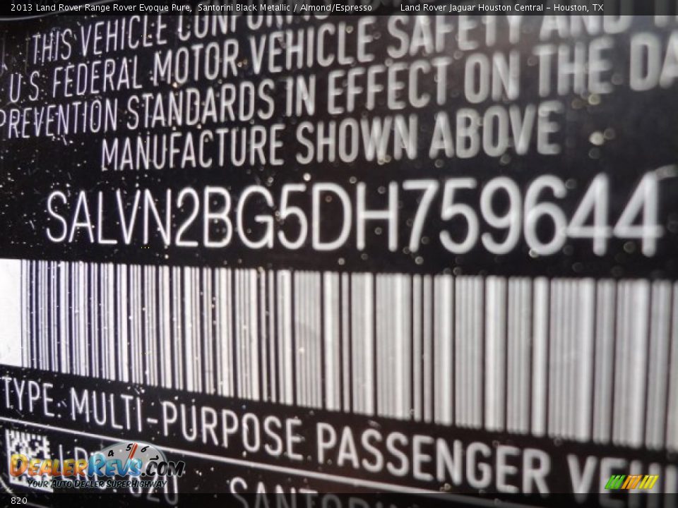 Land Rover Color Code 820 Santorini Black Metallic