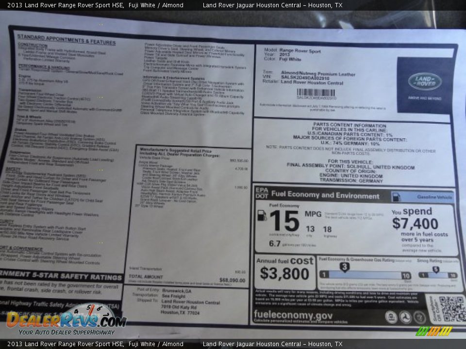 2013 Land Rover Range Rover Sport HSE Fuji White / Almond Photo #19