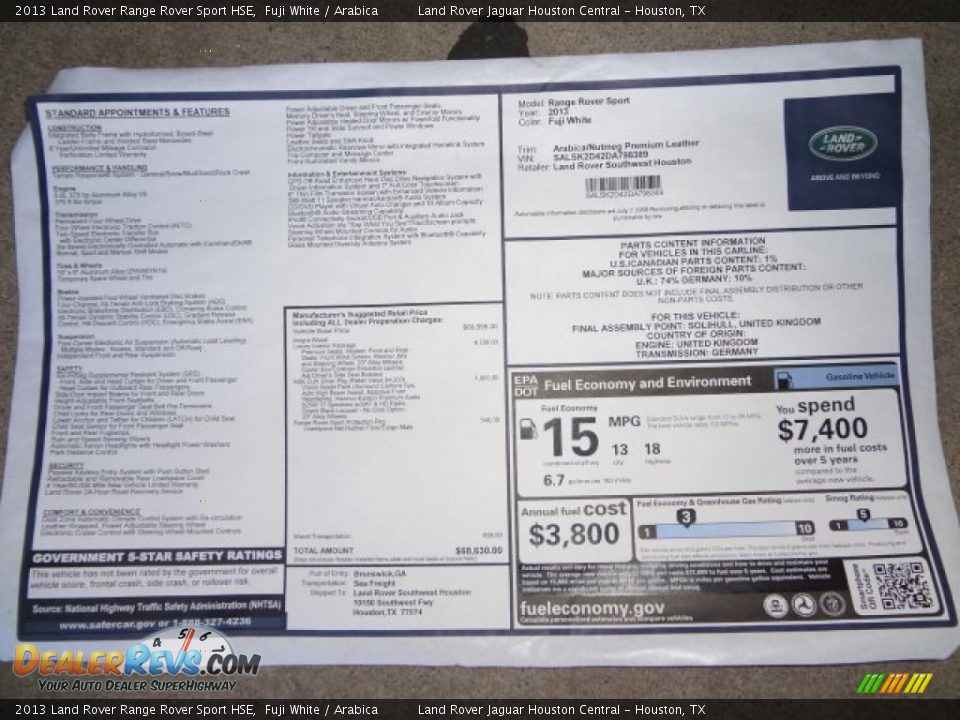 2013 Land Rover Range Rover Sport HSE Window Sticker Photo #18