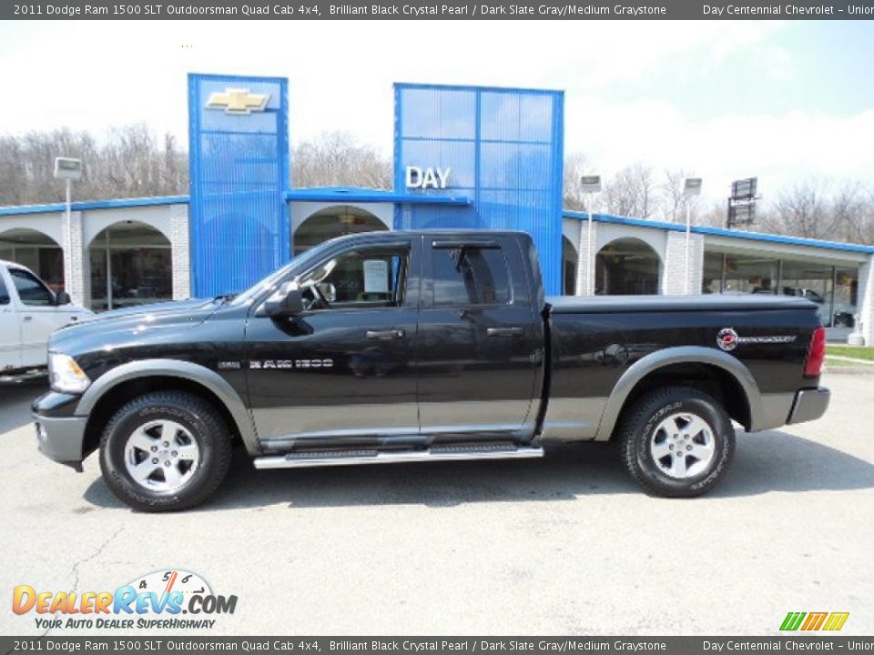 2011 Dodge Ram 1500 SLT Outdoorsman Quad Cab 4x4 Brilliant Black Crystal Pearl / Dark Slate Gray/Medium Graystone Photo #2