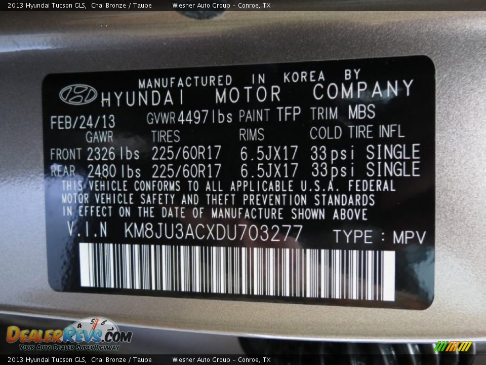 2013 Hyundai Tucson GLS Chai Bronze / Taupe Photo #6