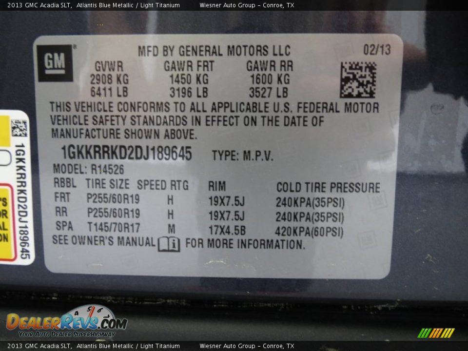 2013 GMC Acadia SLT Atlantis Blue Metallic / Light Titanium Photo #6