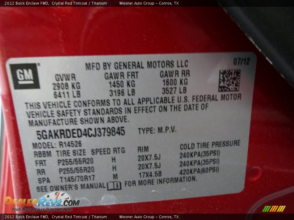 2012 Buick Enclave FWD Crystal Red Tintcoat / Titanium Photo #7