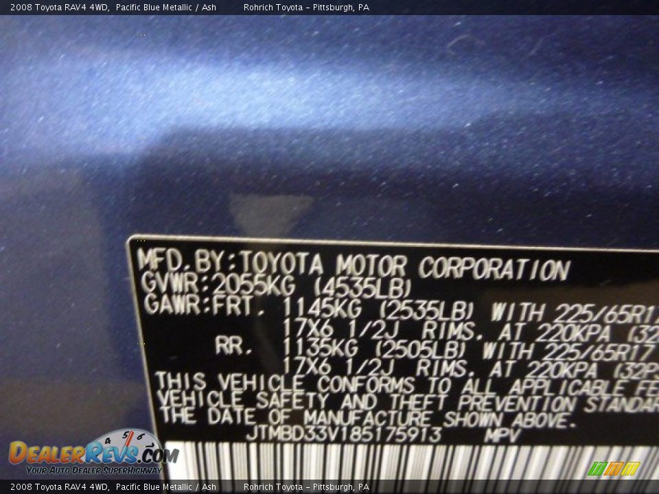 2008 Toyota RAV4 4WD Pacific Blue Metallic / Ash Photo #20