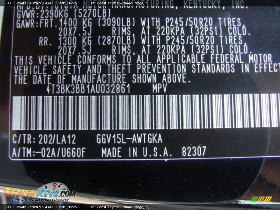 2010 Toyota Venza V6 AWD Black / Ivory Photo #15