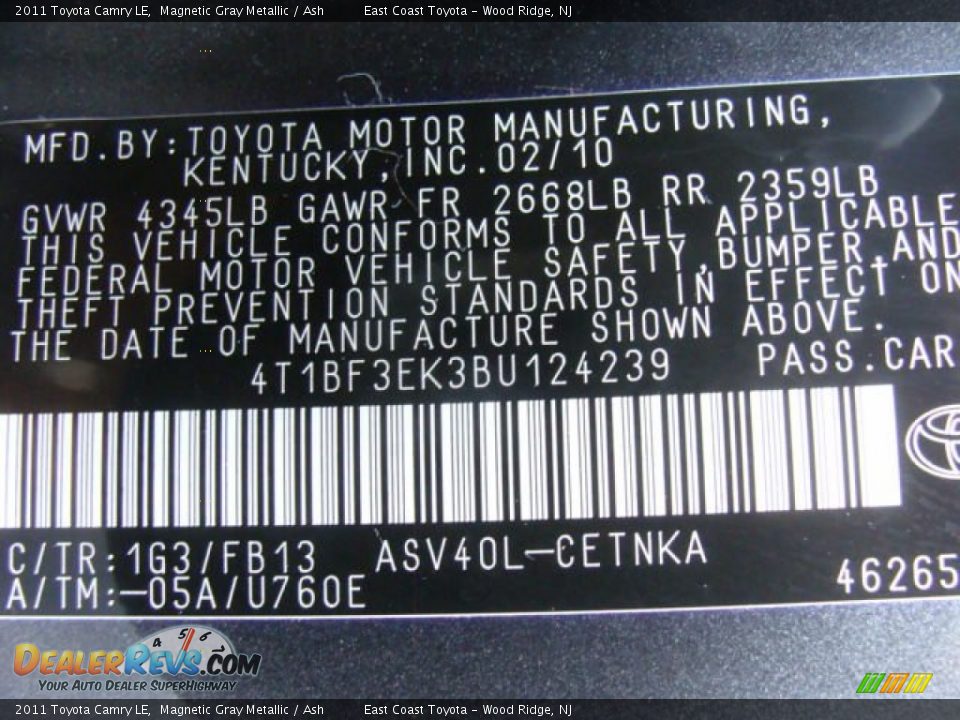 2011 Toyota Camry LE Magnetic Gray Metallic / Ash Photo #15