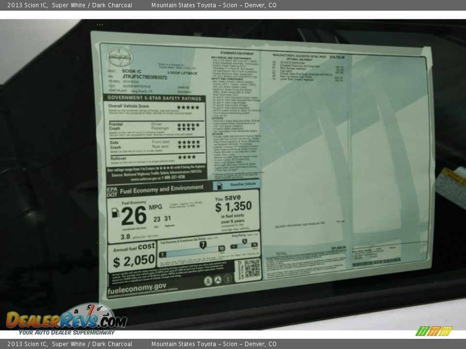 2013 Scion tC Super White / Dark Charcoal Photo #10