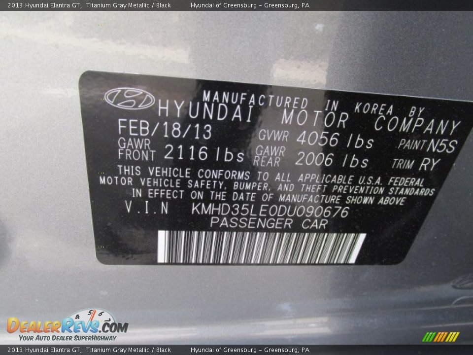 2013 Hyundai Elantra GT Titanium Gray Metallic / Black Photo #10