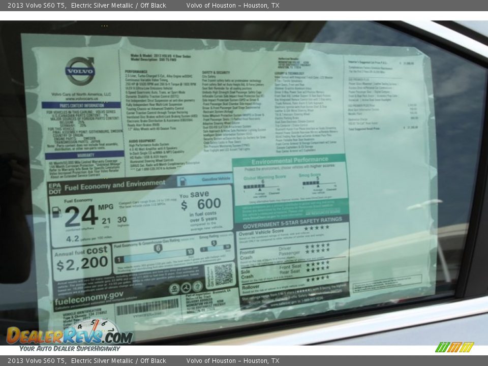 2013 Volvo S60 T5 Electric Silver Metallic / Off Black Photo #32