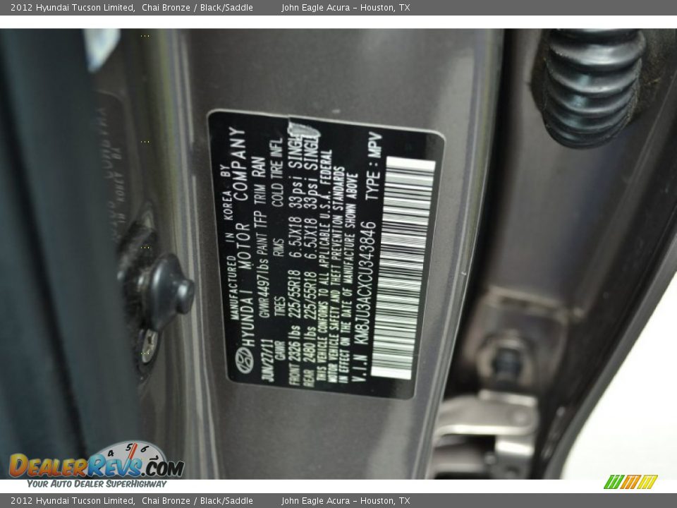 2012 Hyundai Tucson Limited Chai Bronze / Black/Saddle Photo #31