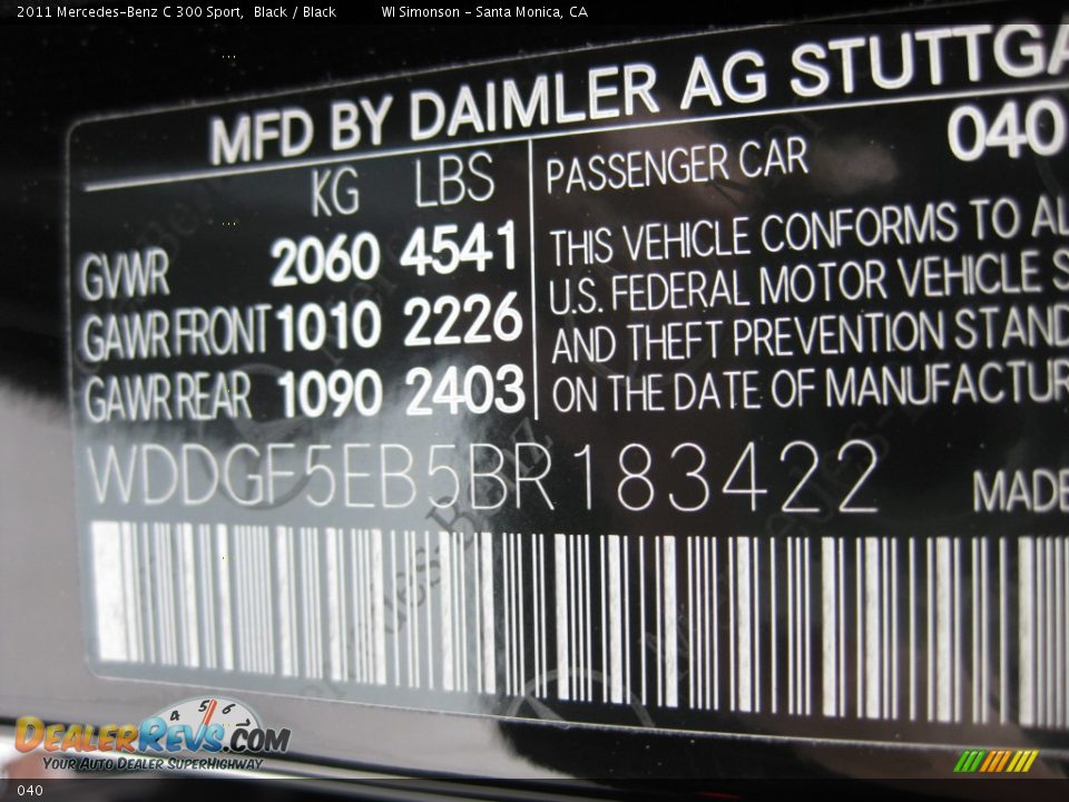 Mercedes-Benz Color Code 040 Black