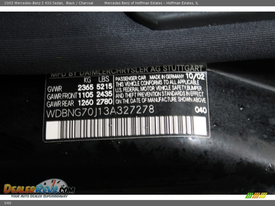 Mercedes-Benz Color Code 040 Black