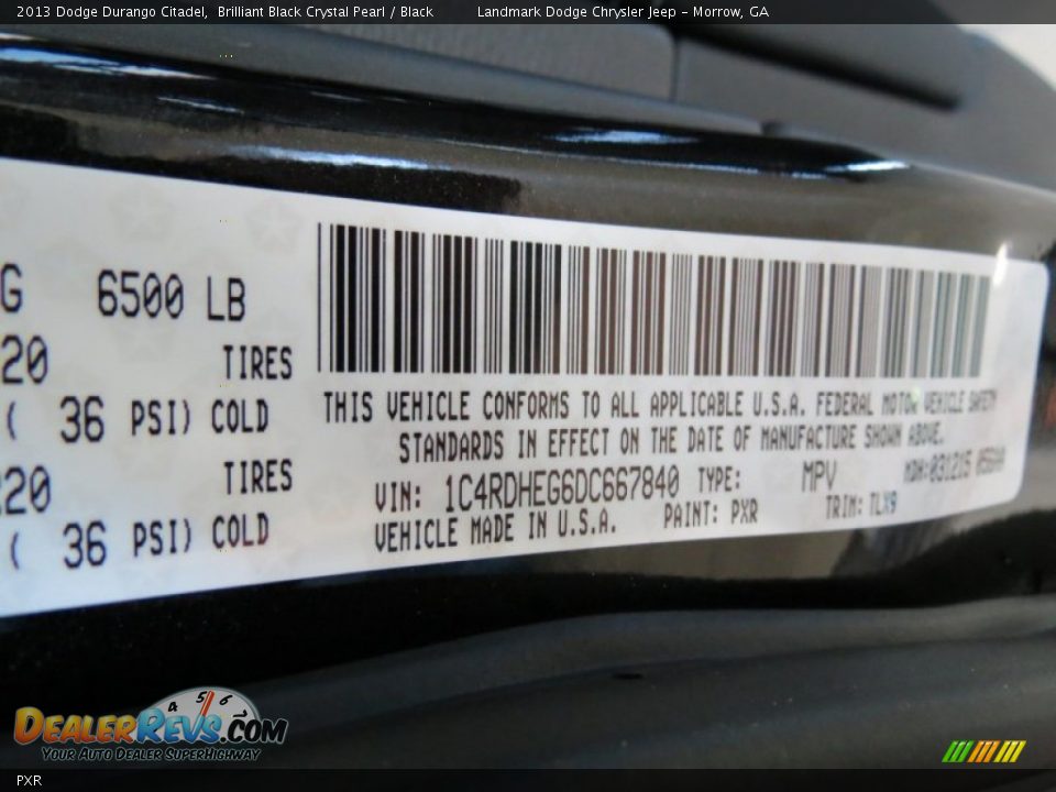 Dodge Color Code PXR Brilliant Black Crystal Pearl