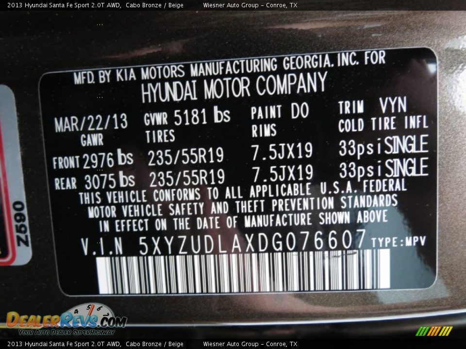 2013 Hyundai Santa Fe Sport 2.0T AWD Cabo Bronze / Beige Photo #6