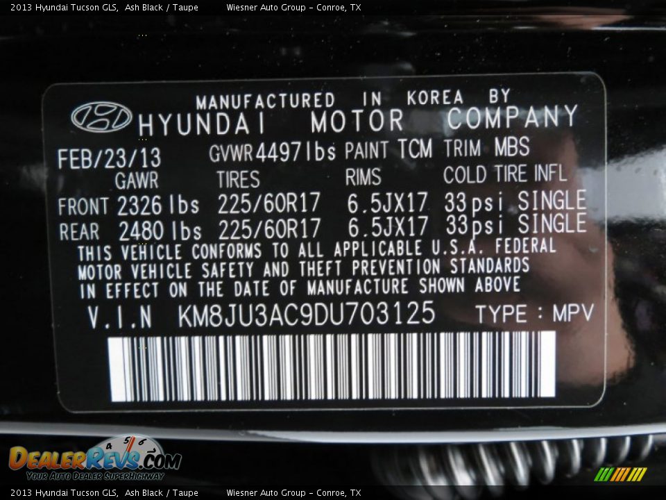 2013 Hyundai Tucson GLS Ash Black / Taupe Photo #6