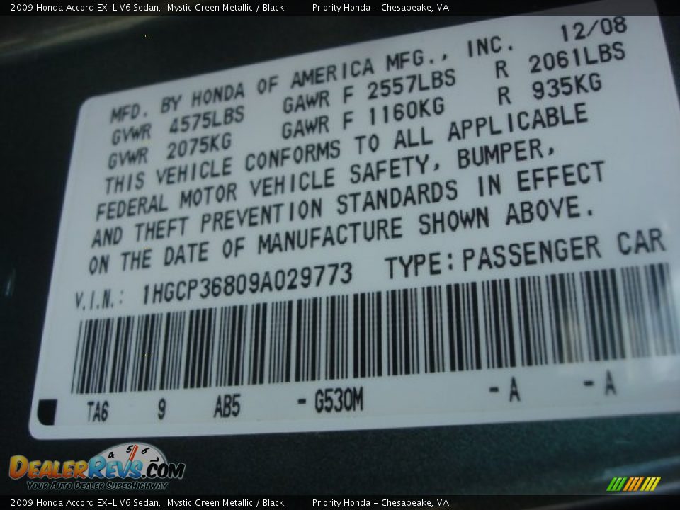 2009 Honda Accord EX-L V6 Sedan Mystic Green Metallic / Black Photo #28