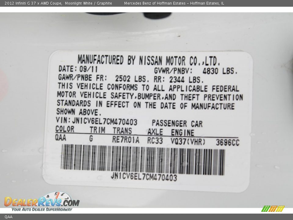 Infiniti Color Code QAA Moonlight White