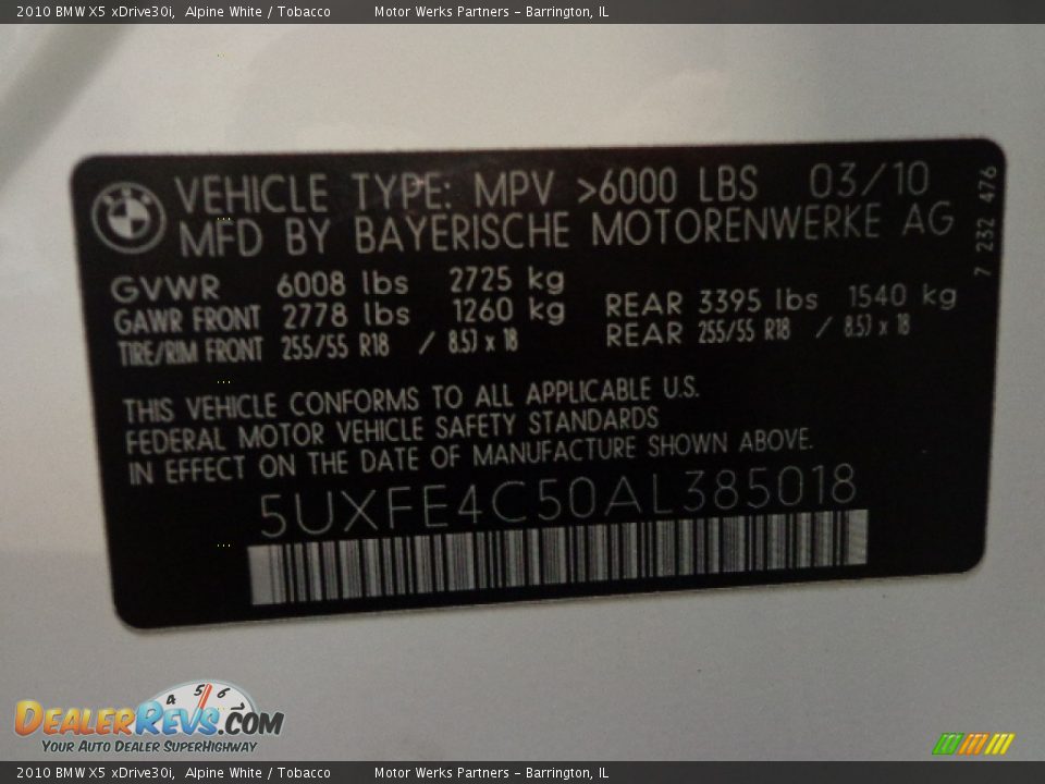 2010 BMW X5 xDrive30i Alpine White / Tobacco Photo #33