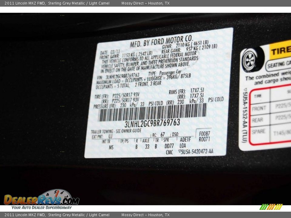 2011 Lincoln MKZ FWD Sterling Grey Metallic / Light Camel Photo #12