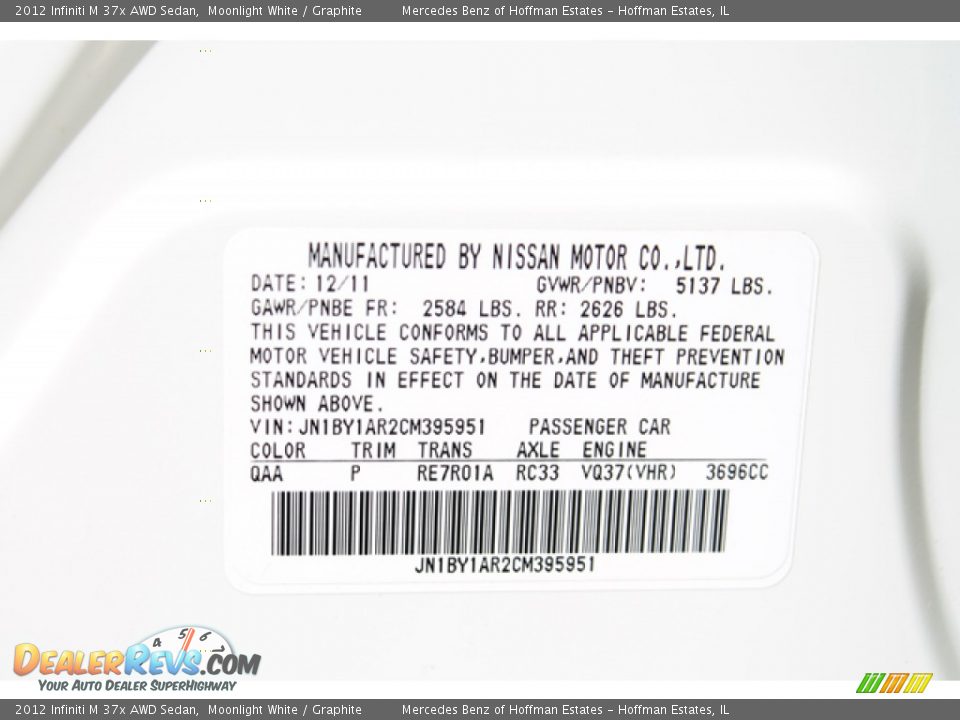 2012 Infiniti M 37x AWD Sedan Moonlight White / Graphite Photo #32