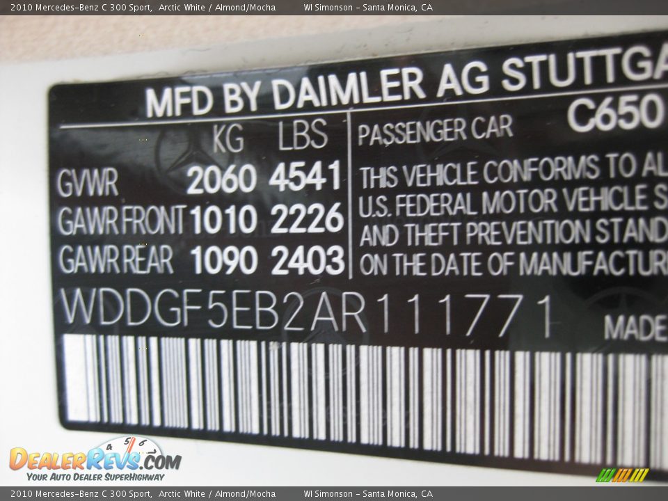 2010 Mercedes-Benz C 300 Sport Arctic White / Almond/Mocha Photo #25