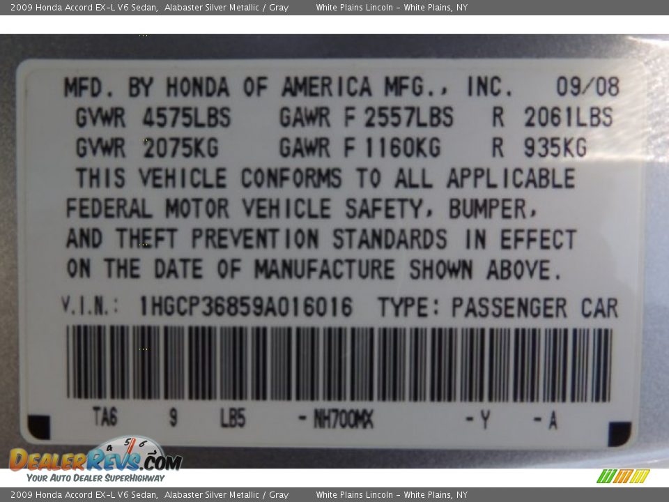 2009 Honda Accord EX-L V6 Sedan Alabaster Silver Metallic / Gray Photo #25