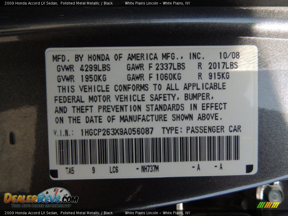 2009 Honda Accord LX Sedan Polished Metal Metallic / Black Photo #26