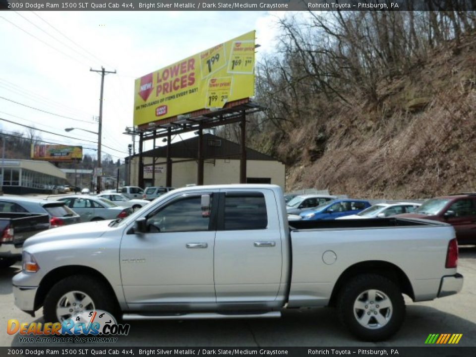 2009 Dodge Ram 1500 SLT Quad Cab 4x4 Bright Silver Metallic / Dark Slate/Medium Graystone Photo #2