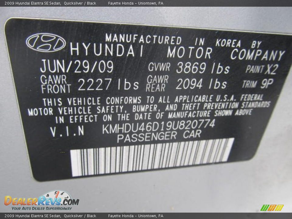 2009 Hyundai Elantra SE Sedan Quicksilver / Black Photo #9