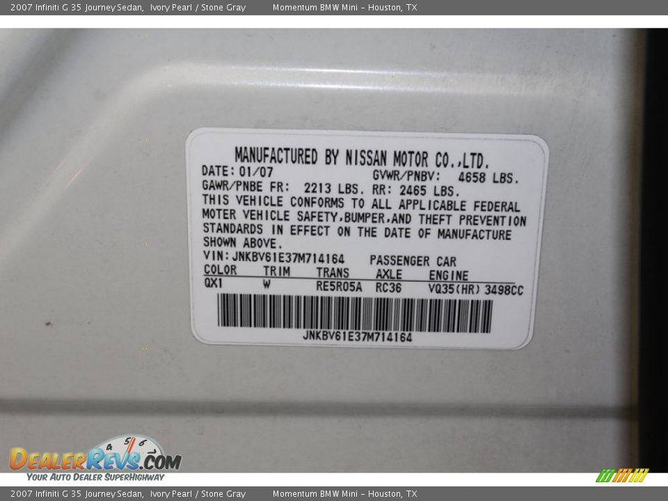 2007 Infiniti G 35 Journey Sedan Ivory Pearl / Stone Gray Photo #9