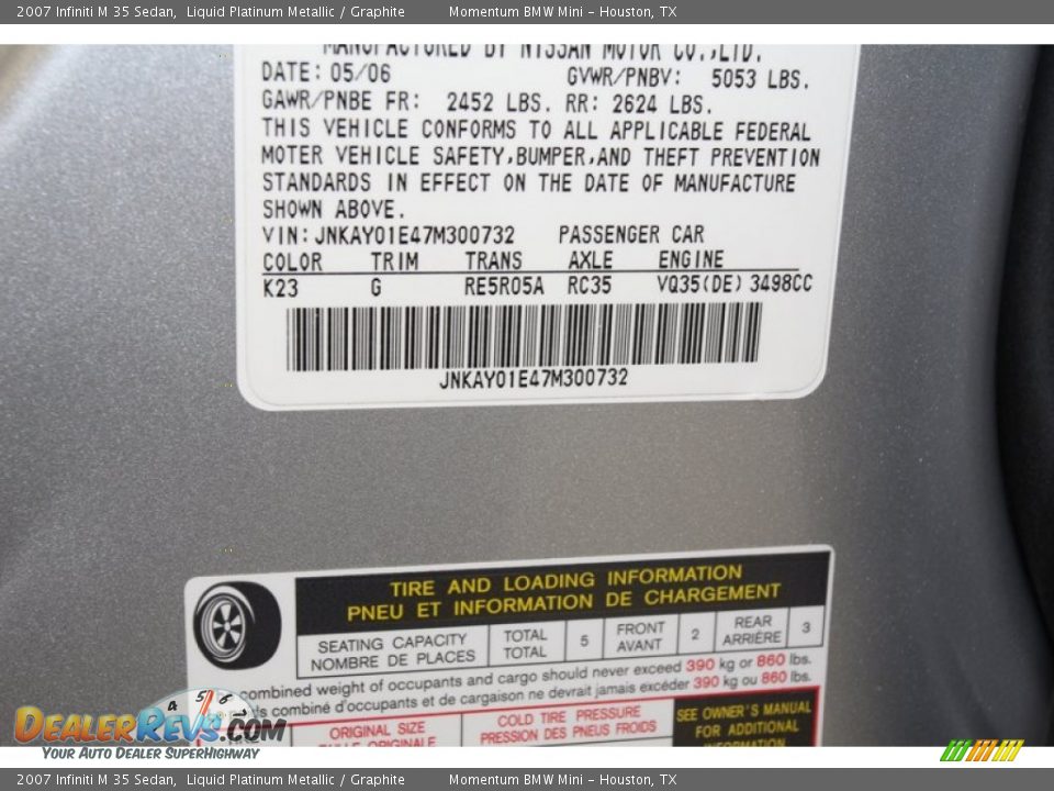 2007 Infiniti M 35 Sedan Liquid Platinum Metallic / Graphite Photo #9