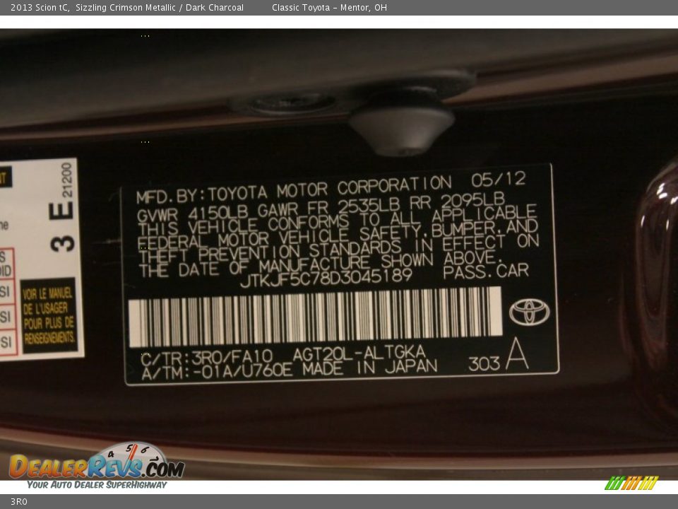 Scion Color Code 3R0 Sizzling Crimson Metallic