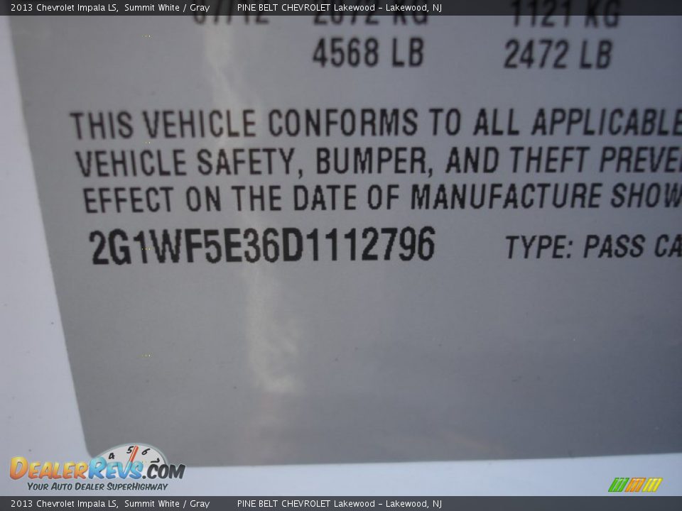 2013 Chevrolet Impala LS Summit White / Gray Photo #17