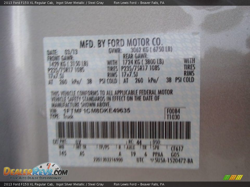 2013 Ford F150 XL Regular Cab Ingot Silver Metallic / Steel Gray Photo #20