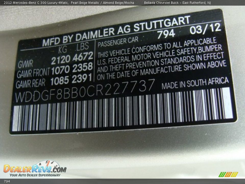 Mercedes-Benz Color Code 794 Pearl Beige Metallic