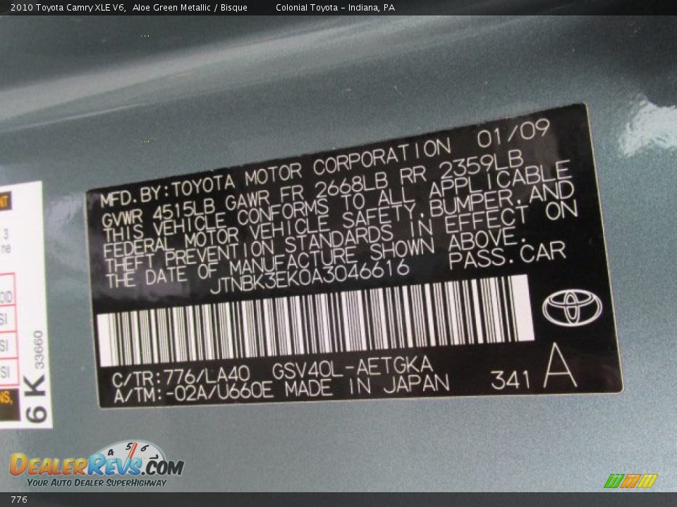 Toyota Color Code 776 Aloe Green Metallic