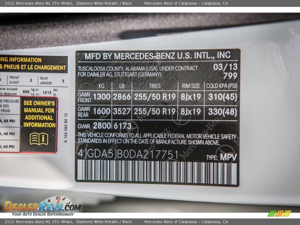 2013 Mercedes-Benz ML 350 4Matic Diamond White Metallic / Black Photo #7