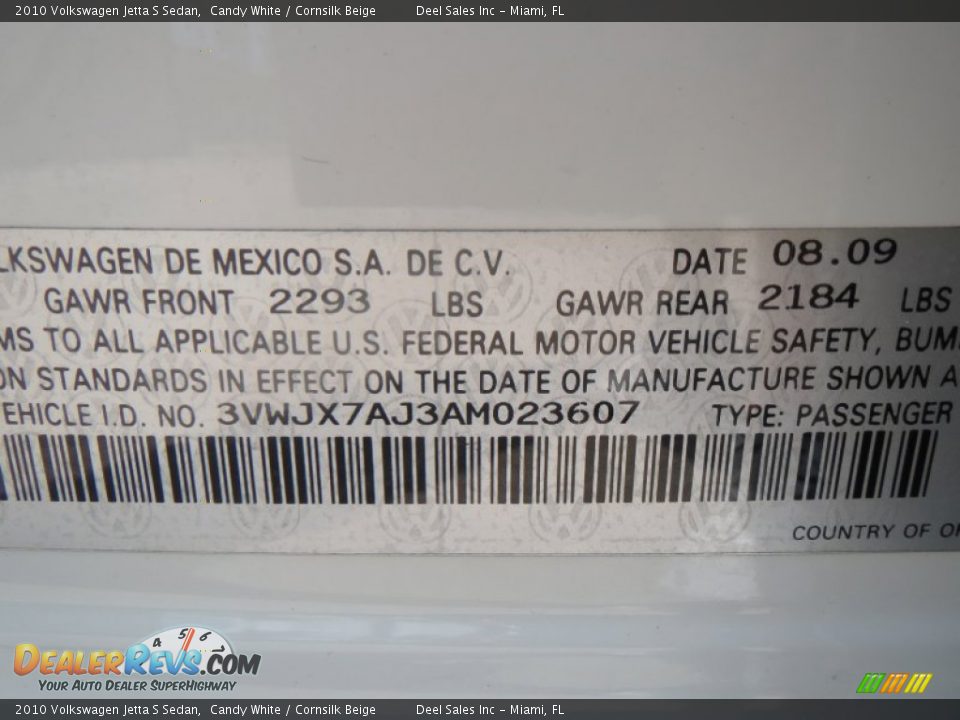 2010 Volkswagen Jetta S Sedan Candy White / Cornsilk Beige Photo #14