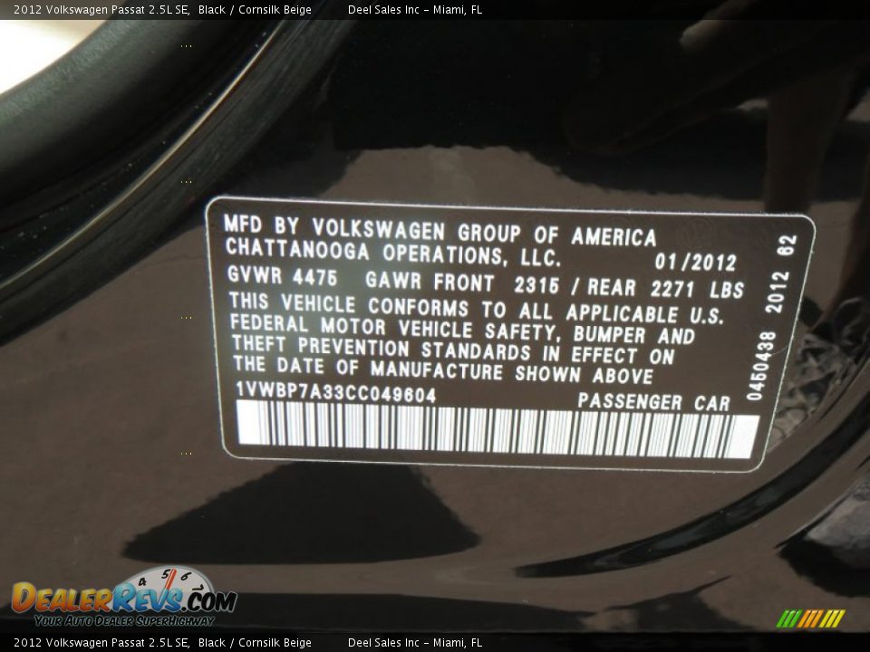 2012 Volkswagen Passat 2.5L SE Black / Cornsilk Beige Photo #14