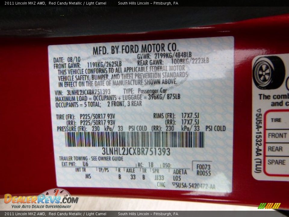 2011 Lincoln MKZ AWD Red Candy Metallic / Light Camel Photo #24