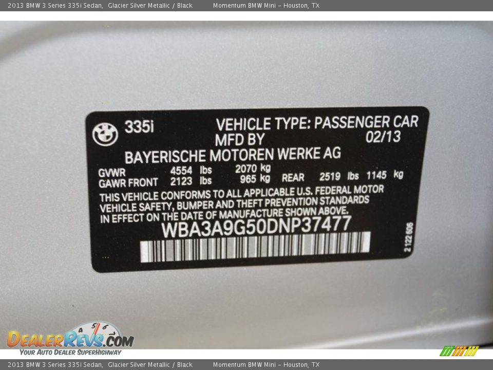 2013 BMW 3 Series 335i Sedan Glacier Silver Metallic / Black Photo #9