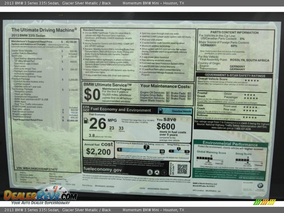 2013 BMW 3 Series 335i Sedan Glacier Silver Metallic / Black Photo #31