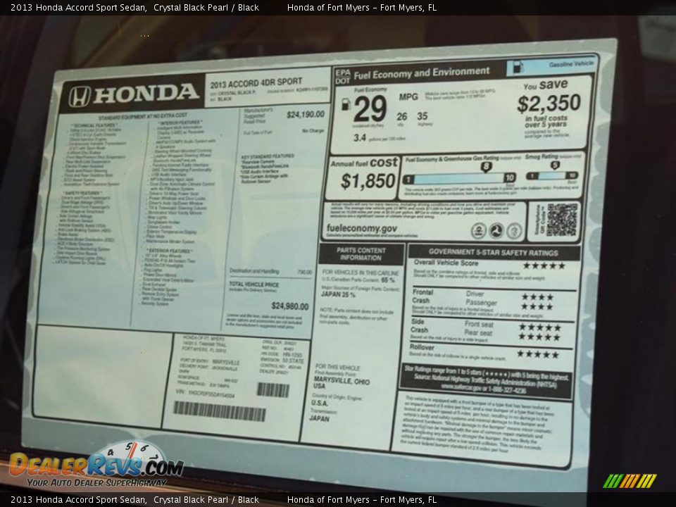 2013 Honda Accord Sport Sedan Crystal Black Pearl / Black Photo #9