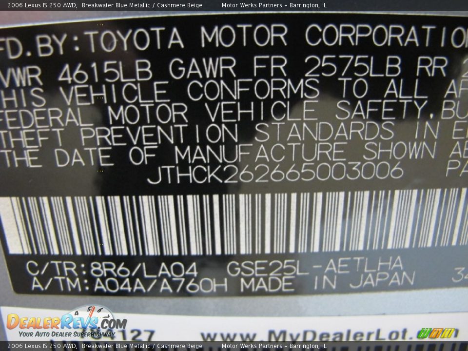 2006 Lexus IS 250 AWD Breakwater Blue Metallic / Cashmere Beige Photo #36