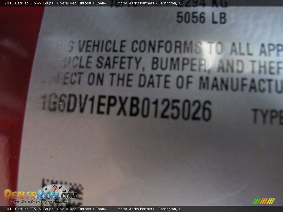 2011 Cadillac CTS -V Coupe Crystal Red Tintcoat / Ebony Photo #33