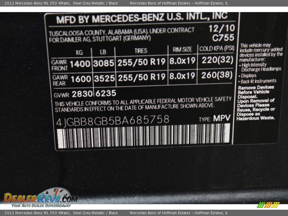 2011 Mercedes-Benz ML 350 4Matic Steel Grey Metallic / Black Photo #31